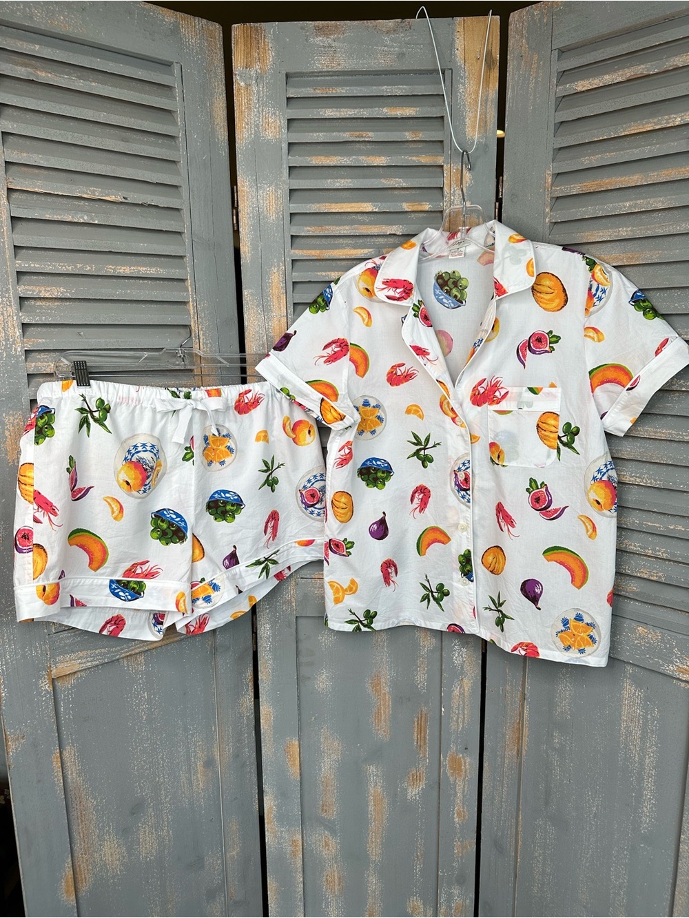 J. Crew Factory Short-Sleeve Cotton Short PJ Set White Sz S